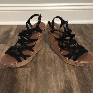 Mossimo Supply Company Black Strap Lace Up Wedges